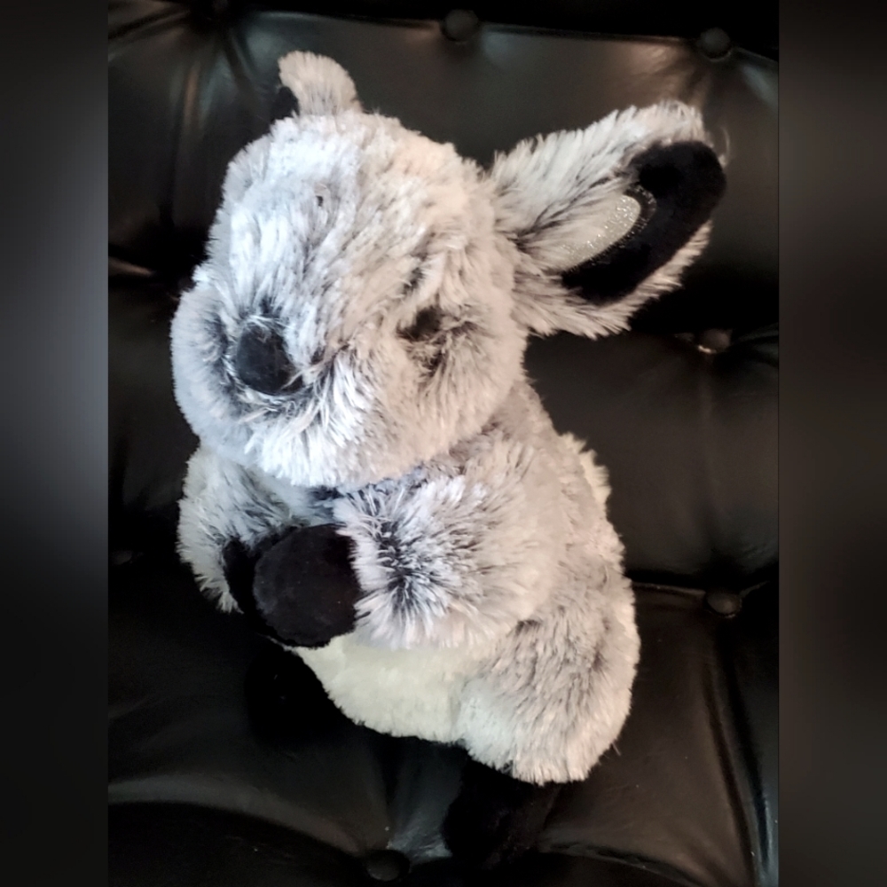 Plush Bunny, Gray with Black Paws and Sparkly Silver Ears, Very Soft and Cuddly